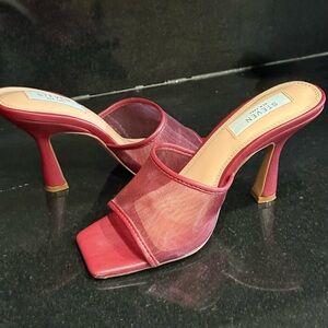 Seven7 Red Mesh Heeled Mules